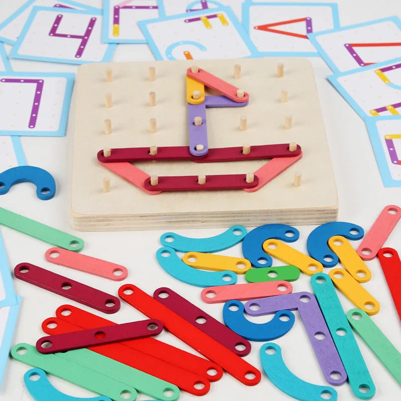 Montessori Baby Creative Toy Graphics Geometric Pegboard Puzzle with Cards Childhood Educational Toy for Preschool Children Kids