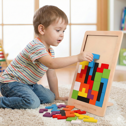 Puzzle 3D de madera diseñado para estimular la lógica, la concentración y el pensamiento de los niños mientras juegan y aprenden.
